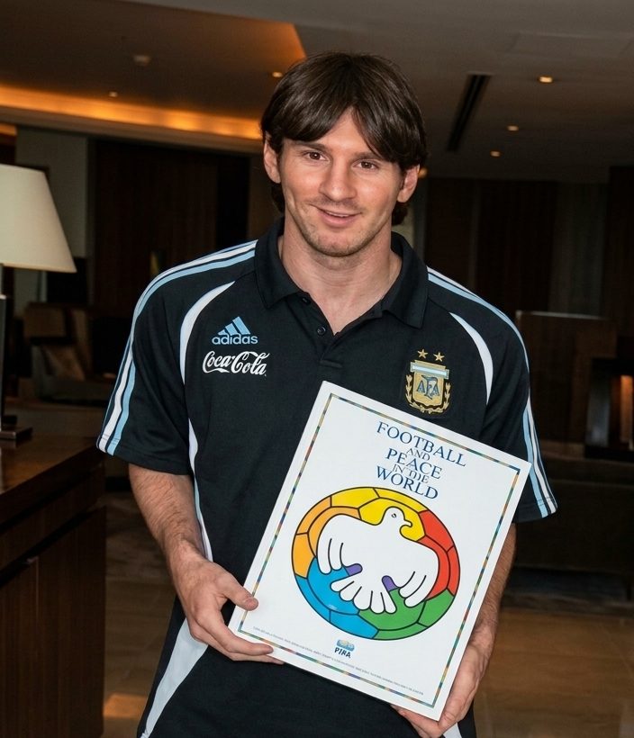 Lionel Messi con el libro Football and Peace in the World